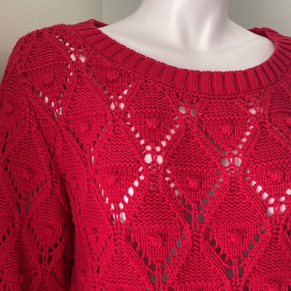 Tommy Hilfiger Red/Dark Rose Open Knit Crew Neck Sweater - Size Large - Picture 2 of 6